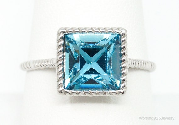 Vintage Designer Large Blue Crystal Sterling Silv… - image 1