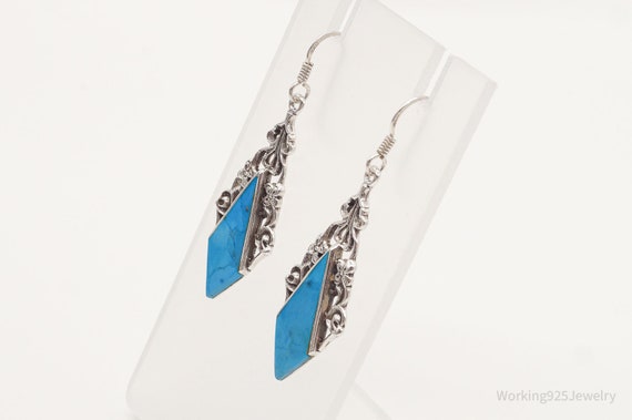 Vintage Blue Turquoise Sterling Silver Earrings - image 5