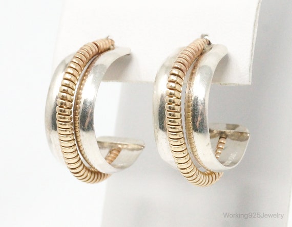 Vintage 12K GF Coil Spring Sterling Silver Hoop E… - image 1