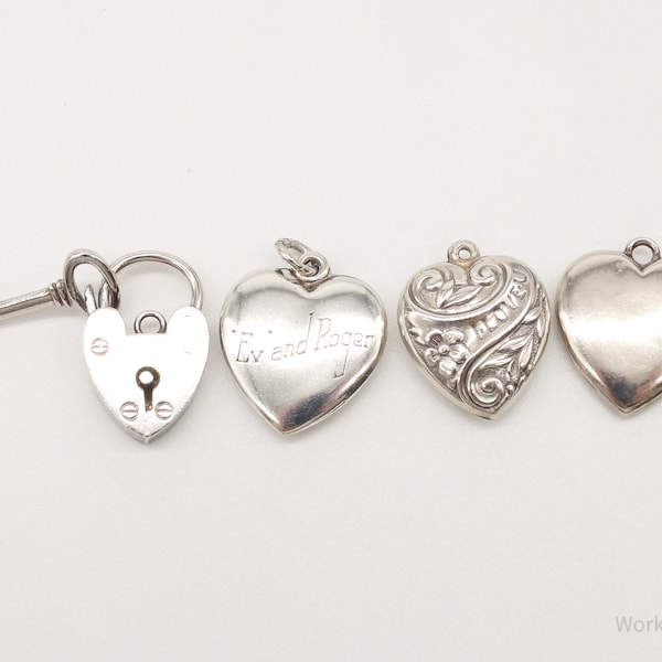 Vintage Antique Puffy Hearts Sterling Silver Charms Lot