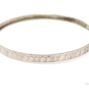 Antique Sterling Silver Heart Floral Bangle Bracelet