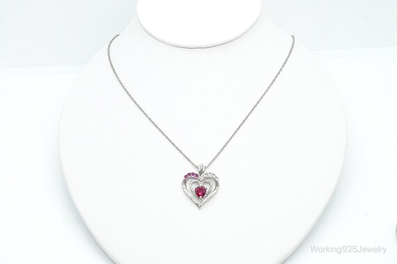 Designer Ruby Cubic Zirconia Heart Sterling Silve… - image 3