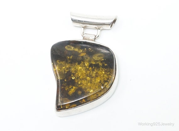 Large Vintage Amber Modernist Sterling Silver Nec… - image 2