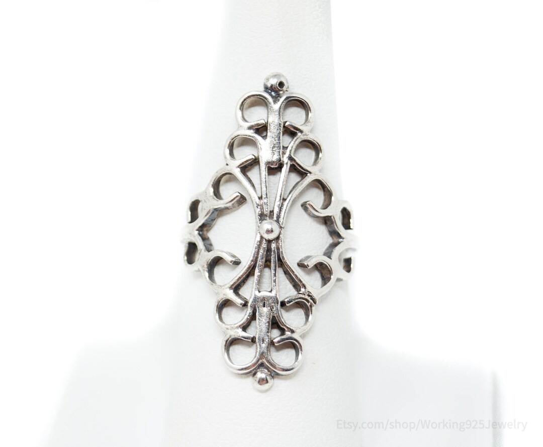 Bague Large Filigrane Argent 925 - Motif Ajouré Volutes Rétro - Hypoallergénique, Bijou Statement Femme - 8