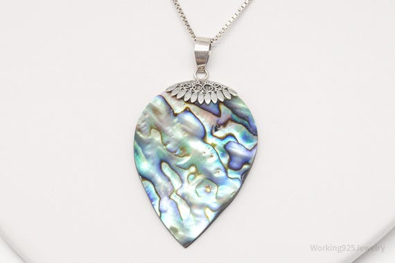 Vintage Large Abalone Paua Shell Sterling Silver … - image 2