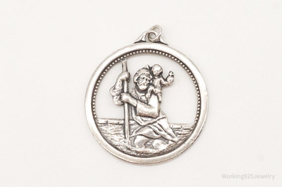 Antique Saint Christopher Protect Us Sterling Sil… - image 3