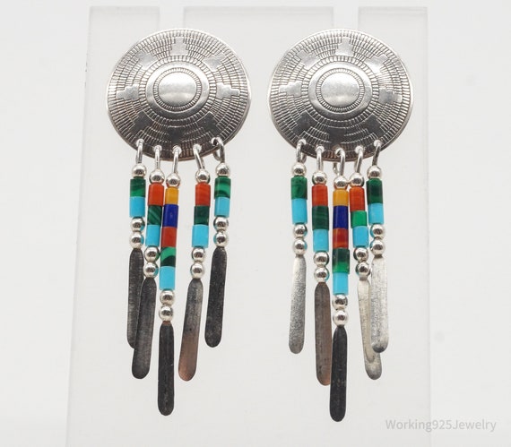 Vintage Native American Multi Gem Bead Sterling S… - image 2