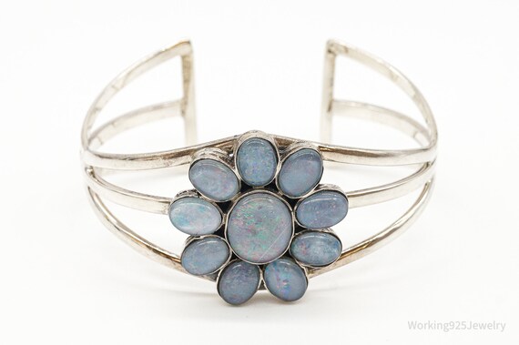 Vintage Native American Opal Flower Sterling Silv… - image 1