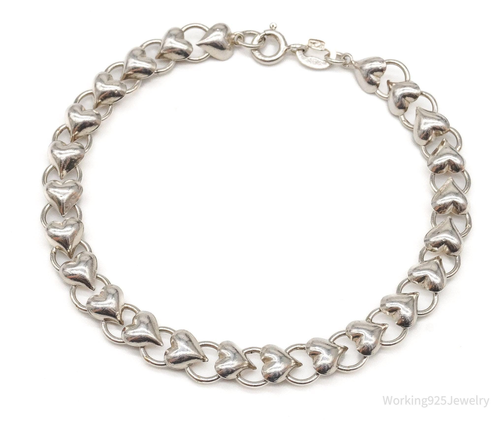 ヴィンテージ！Silver Puffy Chain Heart ブレスレット Heart Bracelet for Woman, Large Puffy Heart Bracelet, Silver