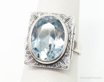 RARE Vintage Modernist Handarbeit Blue Topaz 835 Silver Ring SZ 7