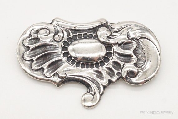 Antique Art Nouveau Silver Floral Pin Brooch - image 3