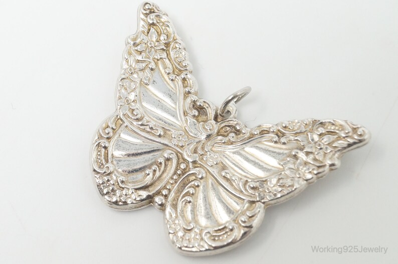 Antique Designer WALLACE Motif Floral Butterfly Sterling Silver Pendant