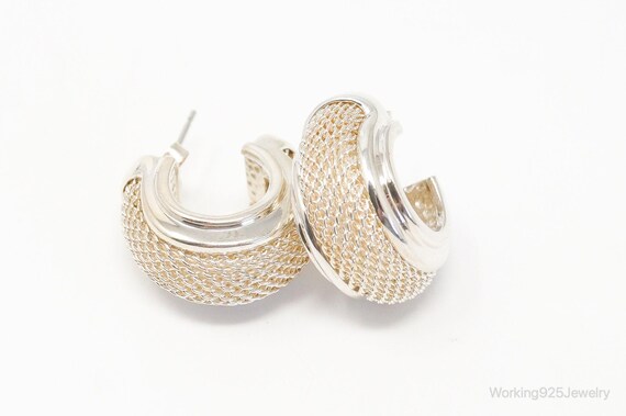 Designer Espo Sig Mesh Hoop Sterling Silver Earri… - image 3