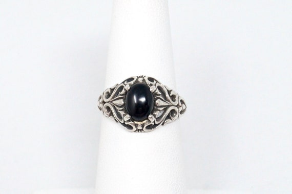Vintage Designer Kabana KBN Black Onyx Motif Swirl Sterling Silver