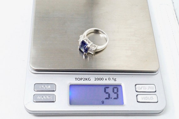 Vintage Lab Sapphire & CZ Accented Ring Sterling … - image 9
