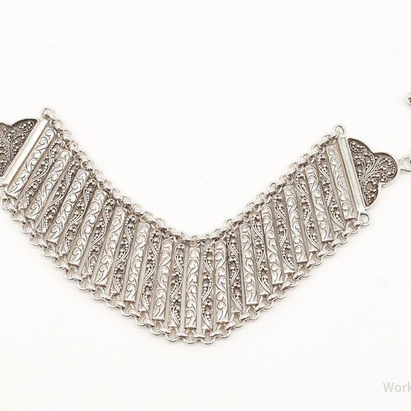 Designer Lois Hill Retired Granulated Scroll Sterling Silver Toggle Bracelet