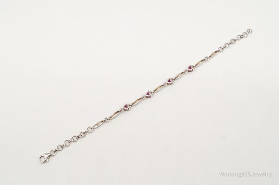 Vintage Ruby Hearts Sterling Silver Bracelet - image 6