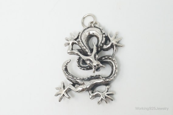 Vintage Dragon Sterling Silver Necklace Pendant - image 2