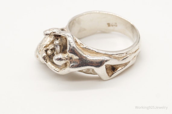 Vintage Man Vs Lion Cubic Zirconia Sterling Silver Ring - Size 5 View 6