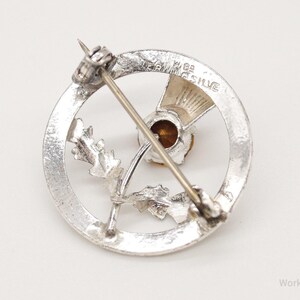 Broche Vintage Chardon Plaqué Argent Strass - Style Art Nouveau - Angleterre - Occasion