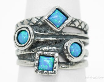 Vintage Shablool Didae Israel Blue Opal Sterling Silver Ring