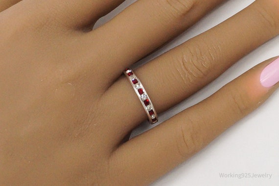 Vintage Red & White Crystal Sterling Silver Ring … - image 4