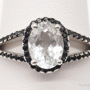 Anillo vintage de plata de ley con espinela negra y circonita cúbica - Talla 7