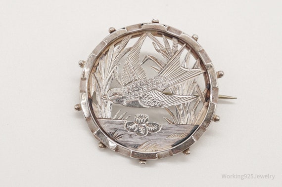 Antique Bird Standard Silver Sweetheart Love Pin … - image 3