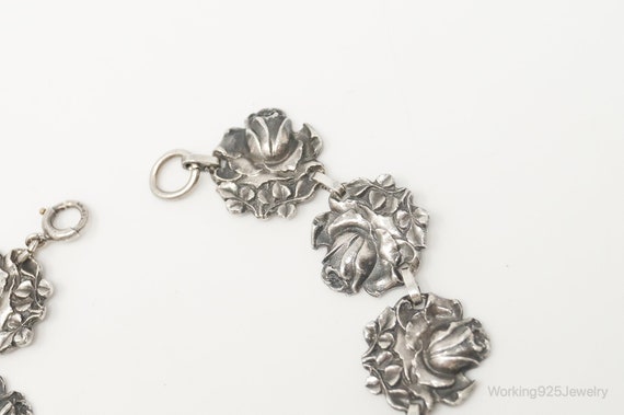 Antique Roses Sterling Silver Panel Bracelet - image 4