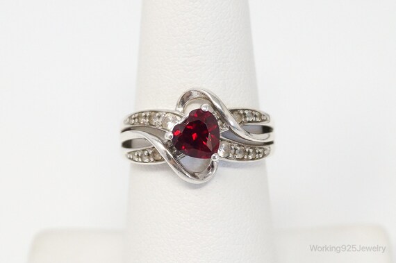 Vintage Ruby Heart Cubic Zirconia Sterling Silver… - image 3