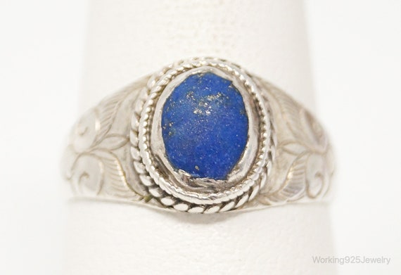 Vintage Blue Lapis Lazuli Art Nouveau Etched Ster… - image 1