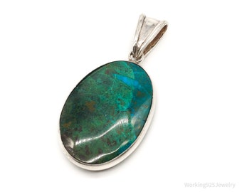 Vintage Large Chrysocolla 950 Silver Pendant