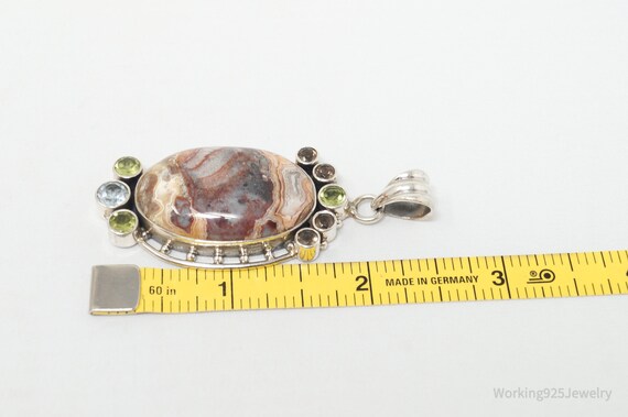 Vintage Large Brown Crazy Lace Agate Peridot Ster… - image 2