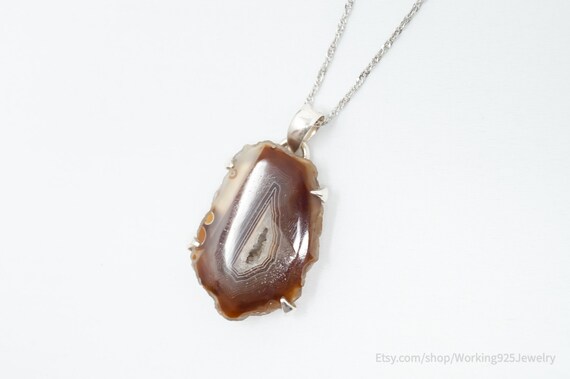 Vintage Large Brown Crazy Lace Agate Sterling Sil… - image 5