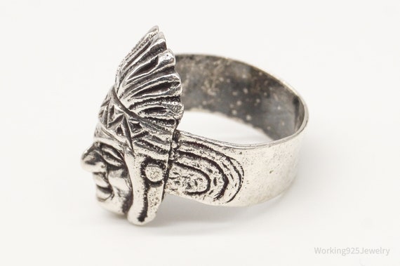 Vintage Native American Chief Head Silver Ring - … - image 5