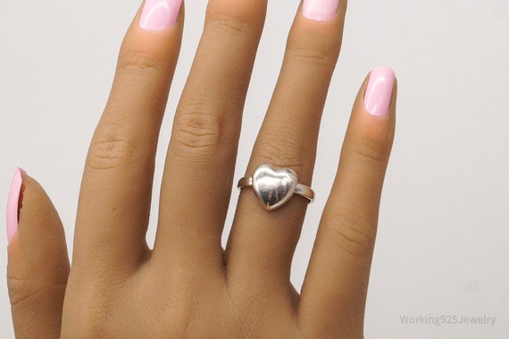 Vintage Sliding Heart Sterling Silver Ring - Size… - image 8