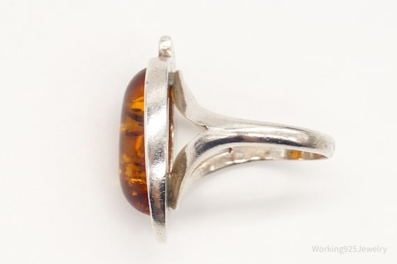 Vintage Baltic Amber Modernist Sterling Silver Ri… - image 5