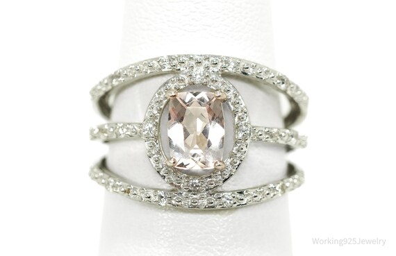 BBJ Morganite & White Zircon Rhodium Over Sterling Silver Ring - Size 6