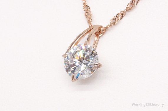 Large Cubic Zirconia Rose Gold Vermeil Over Sterl… - image 3