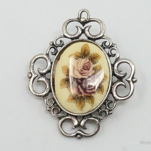 Vintage Designer Jez Flower Cross Stitch Look Picture Sterling Silver Pin Brooch image 4