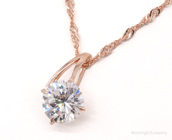 Large Cubic Zirconia Rose Gold Vermeil Over Sterl… - image 1