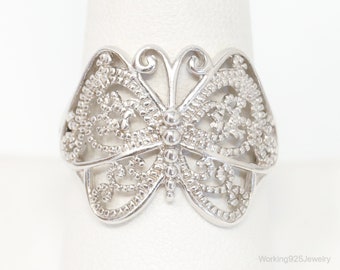 Vintage Designer Butterfly Scroll Miligrain Sterling Silver Ring - Size 9.25