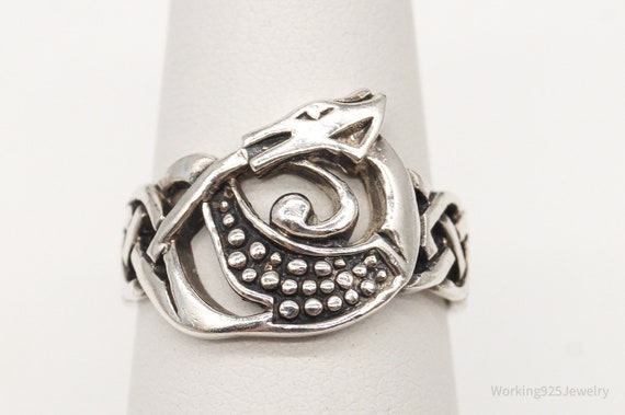 Vintage Dragon Celtic Knot Sterling Silver Ring -… - image 3