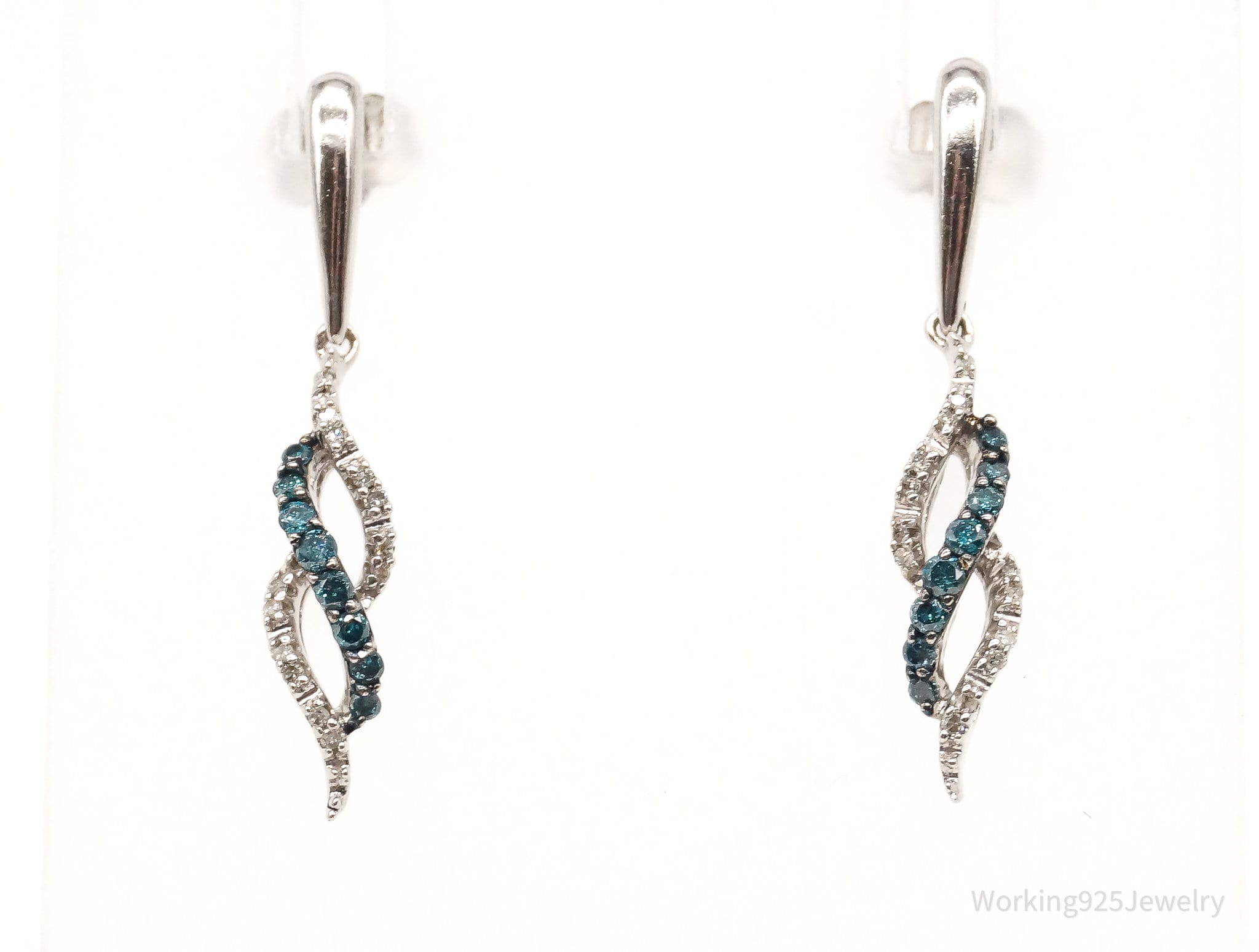 Designer JWBR Blue White Diamond Sterling Silver Earrings
