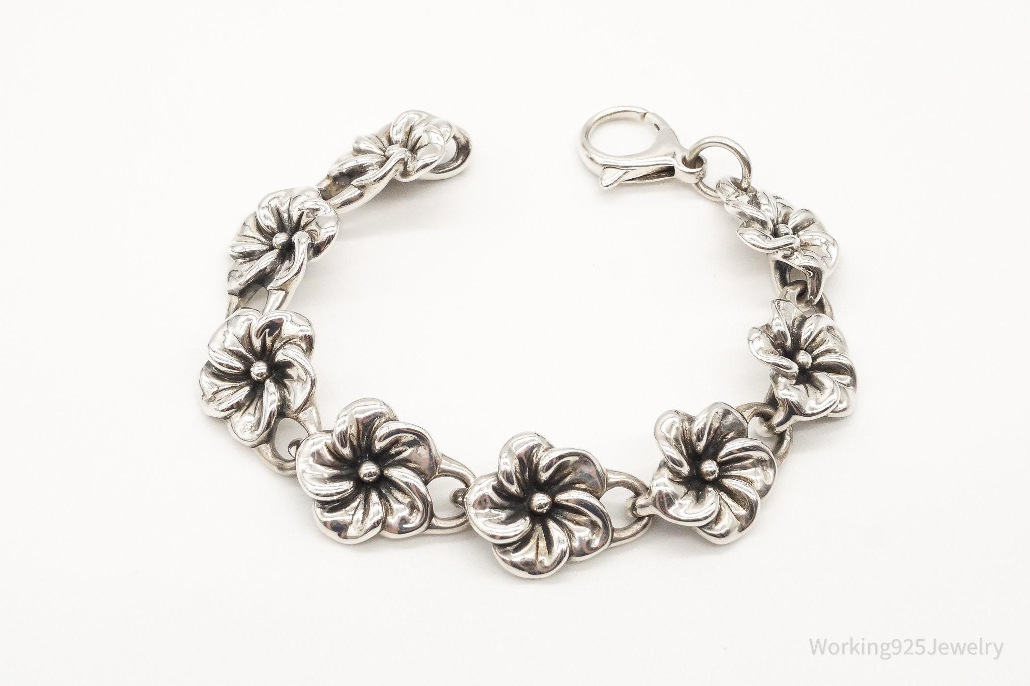 Vintage Blooming Flowers Sterling Silver Bracelet - Etsy