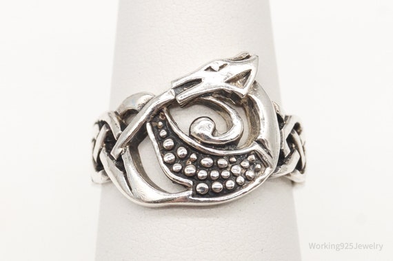 Vintage Dragon Celtic Knot Sterling Silver Ring -… - image 2