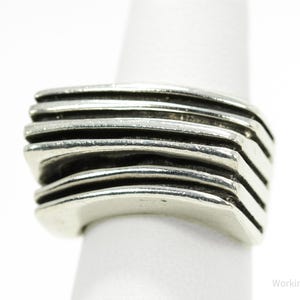 Vintage Chunky Modernist Style Sterling Silver Ring - Size 5.75
