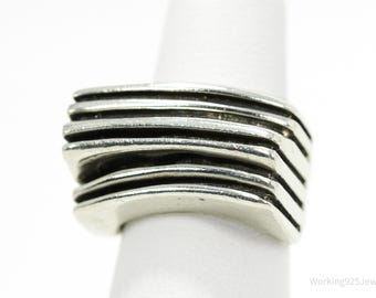 Vintage Chunky Modernist Style Sterling Silver Ring - Size 5.75