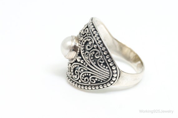 Vintage Bali Style Pearl Sterling Silver Ring - S… - image 4