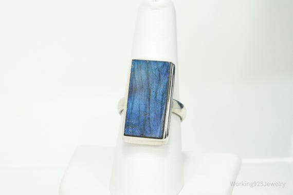 Vintage Large Rectangle Labradorite Sterling Silv… - image 4